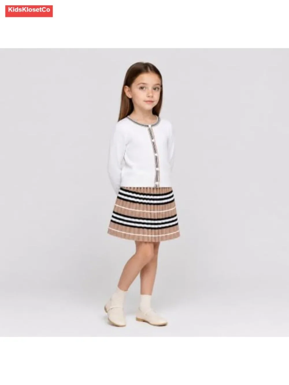 Girls Ribbed Knit Cardigan Skirt Set 2 Piece School Style